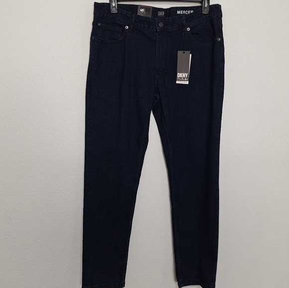 DKNY (NEW) Men's Mercer Streetwear Skinny Fit Dark Blue Jeans Size 36x32 - Picture 1 of 12